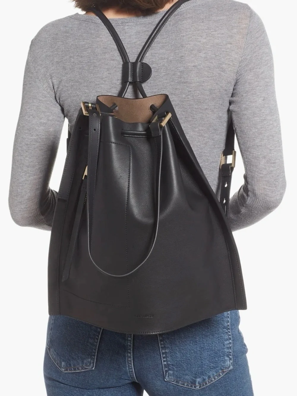 AllSaints Alpha Leather Backpack - Black Leather Should-to-Backpack Bucket Bag